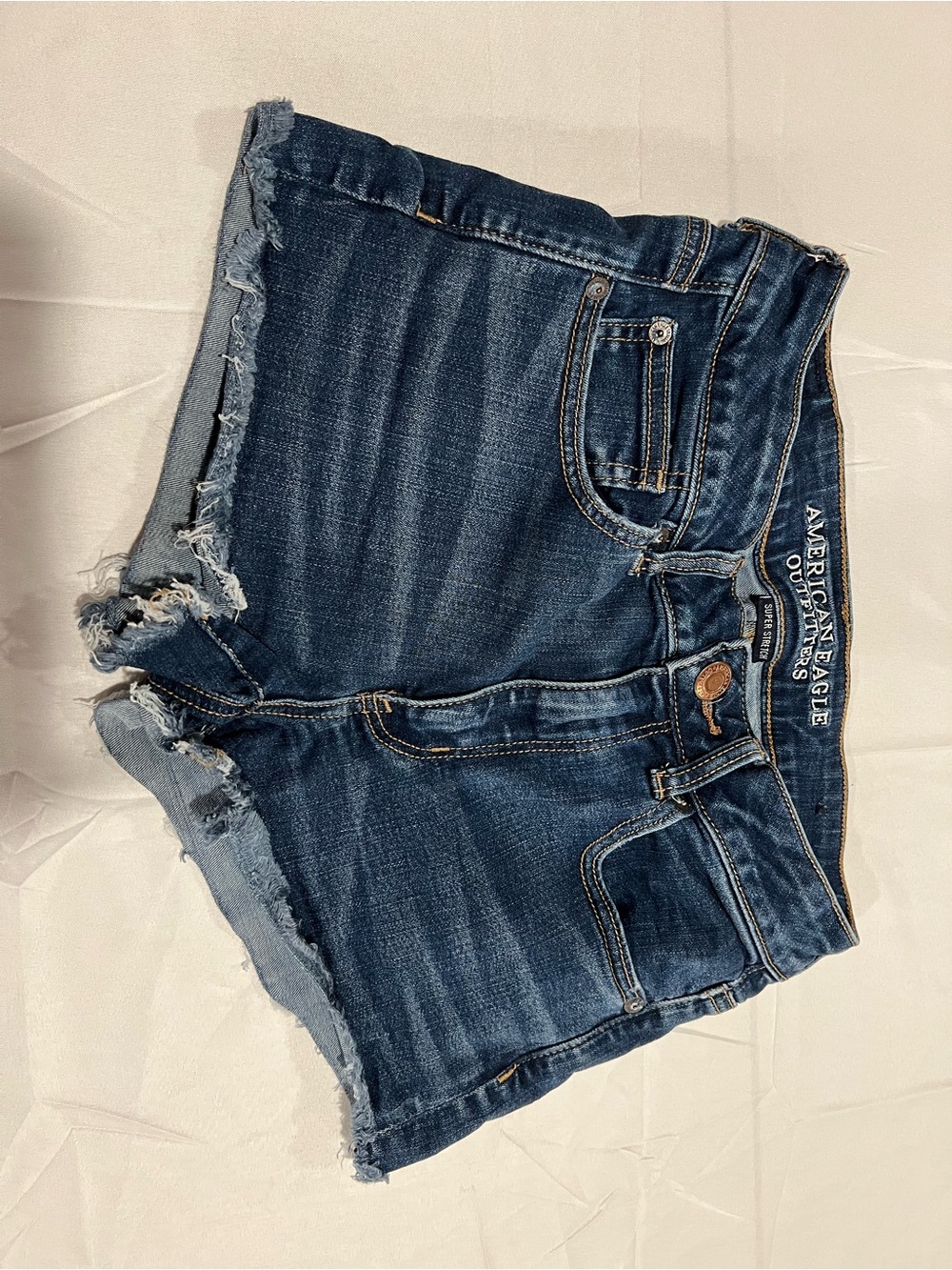 American Eagle Outfitters Dark Blue Distressed Denim Cutoff Hi-Rise Shorts